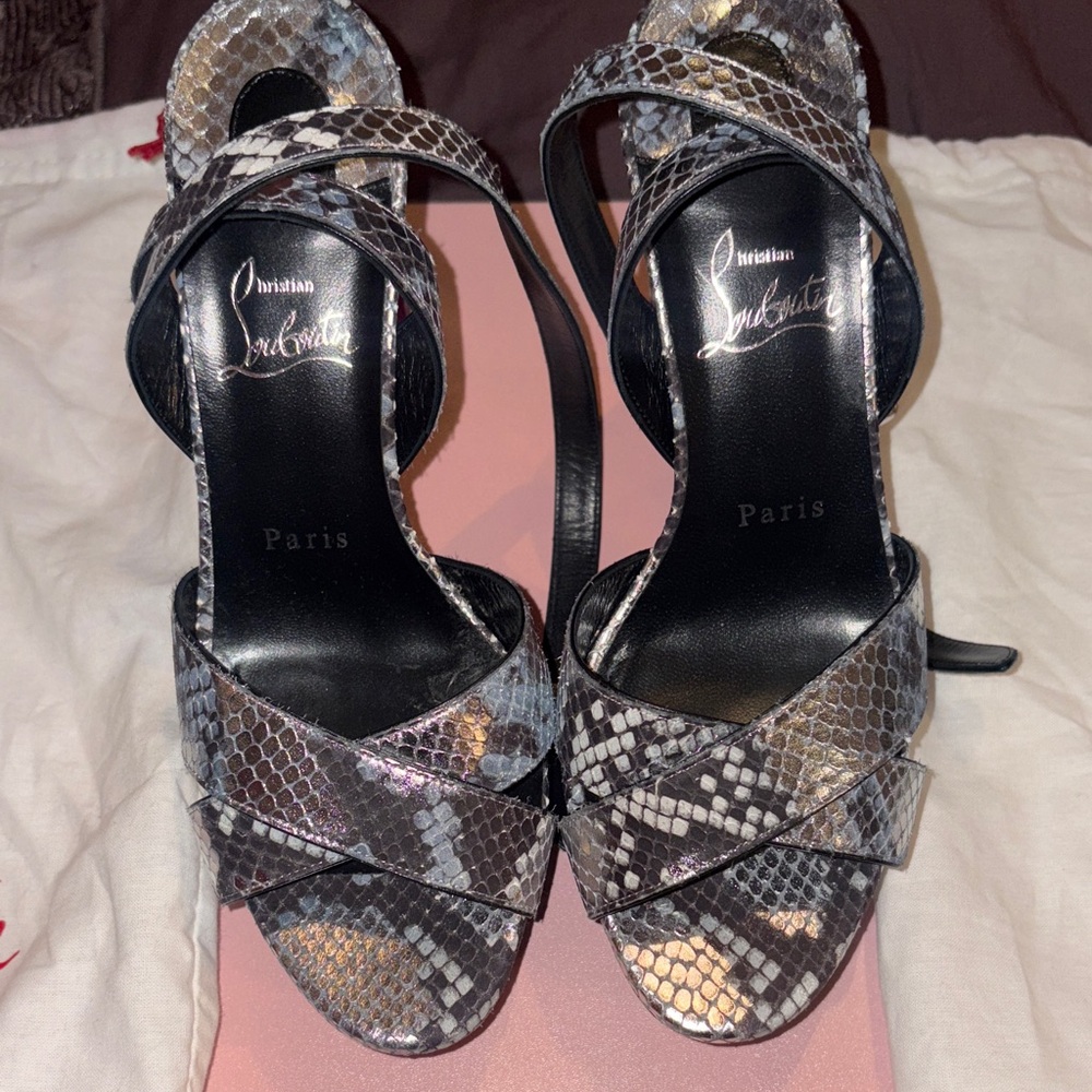 Christian Louboutin Snakeskin Heels - Black and Gray